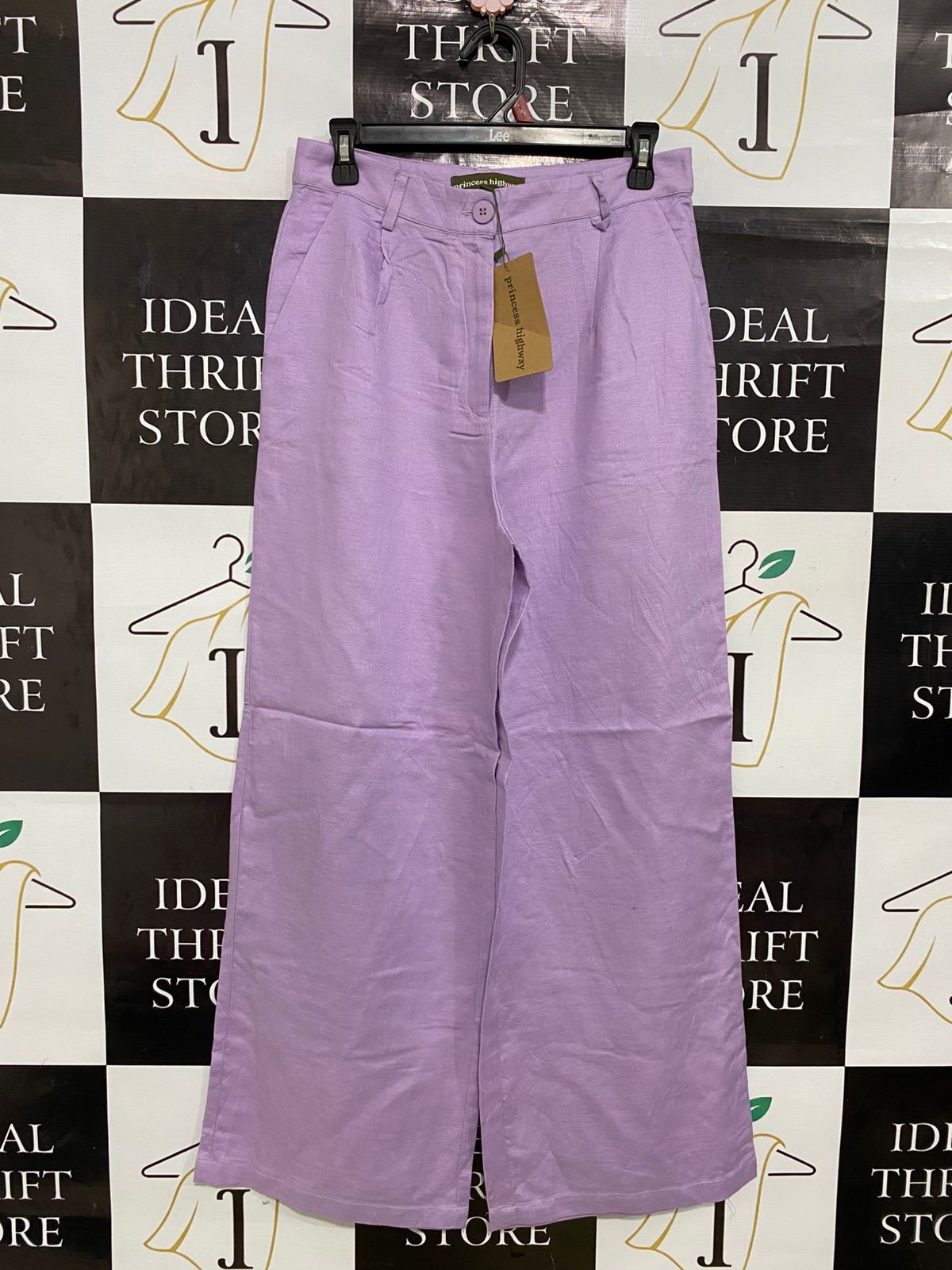 PRINCESS HIGHWAY |M| WAIST 28| A32| LAVENDER WIDE-LEG LINEN-BLEND TROUSERS