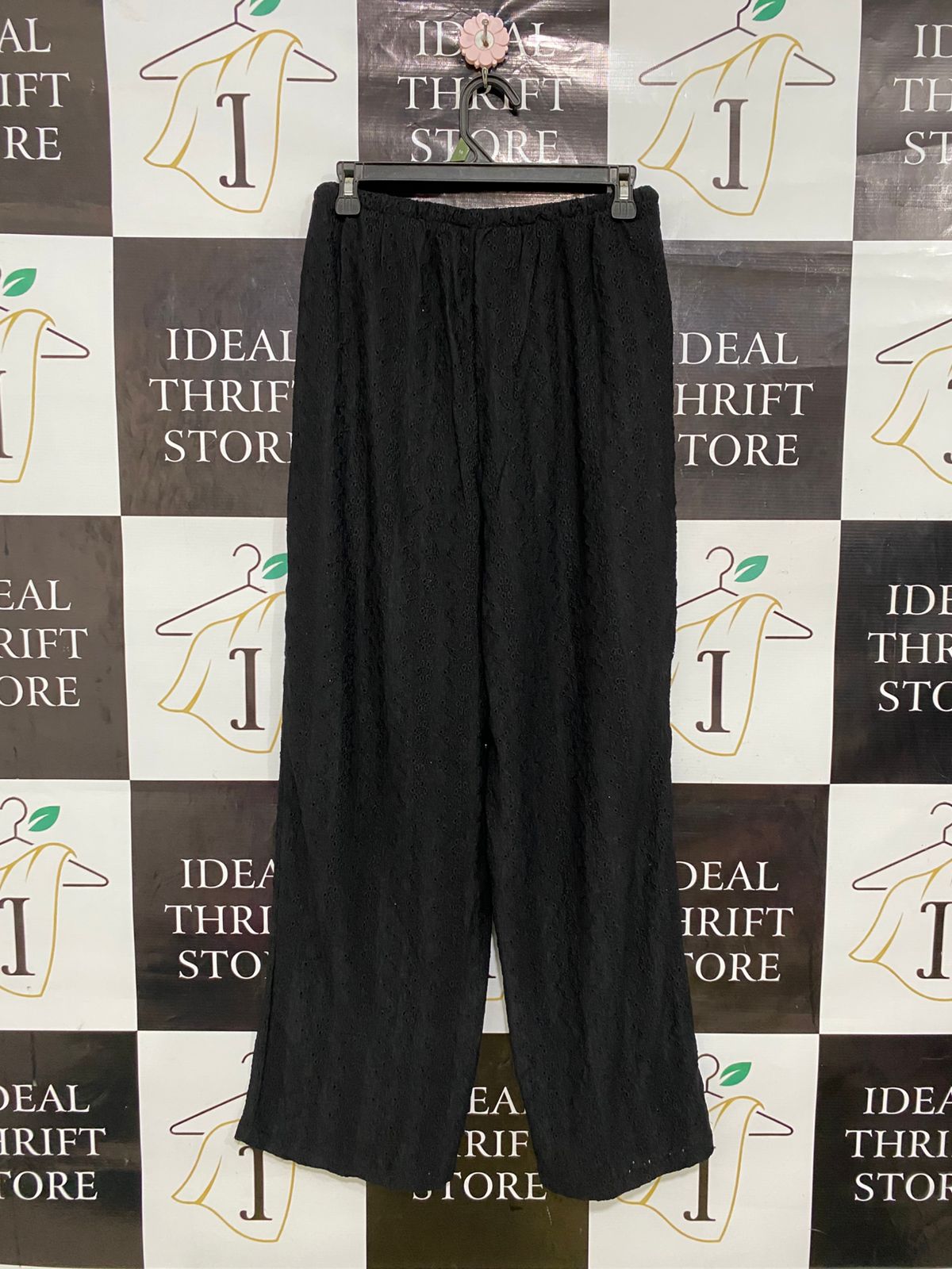 ANKO |M| WAIST 28| A32| BLACK EYELET EMBROIDERED WIDE-LEG LOUNGE PANTS