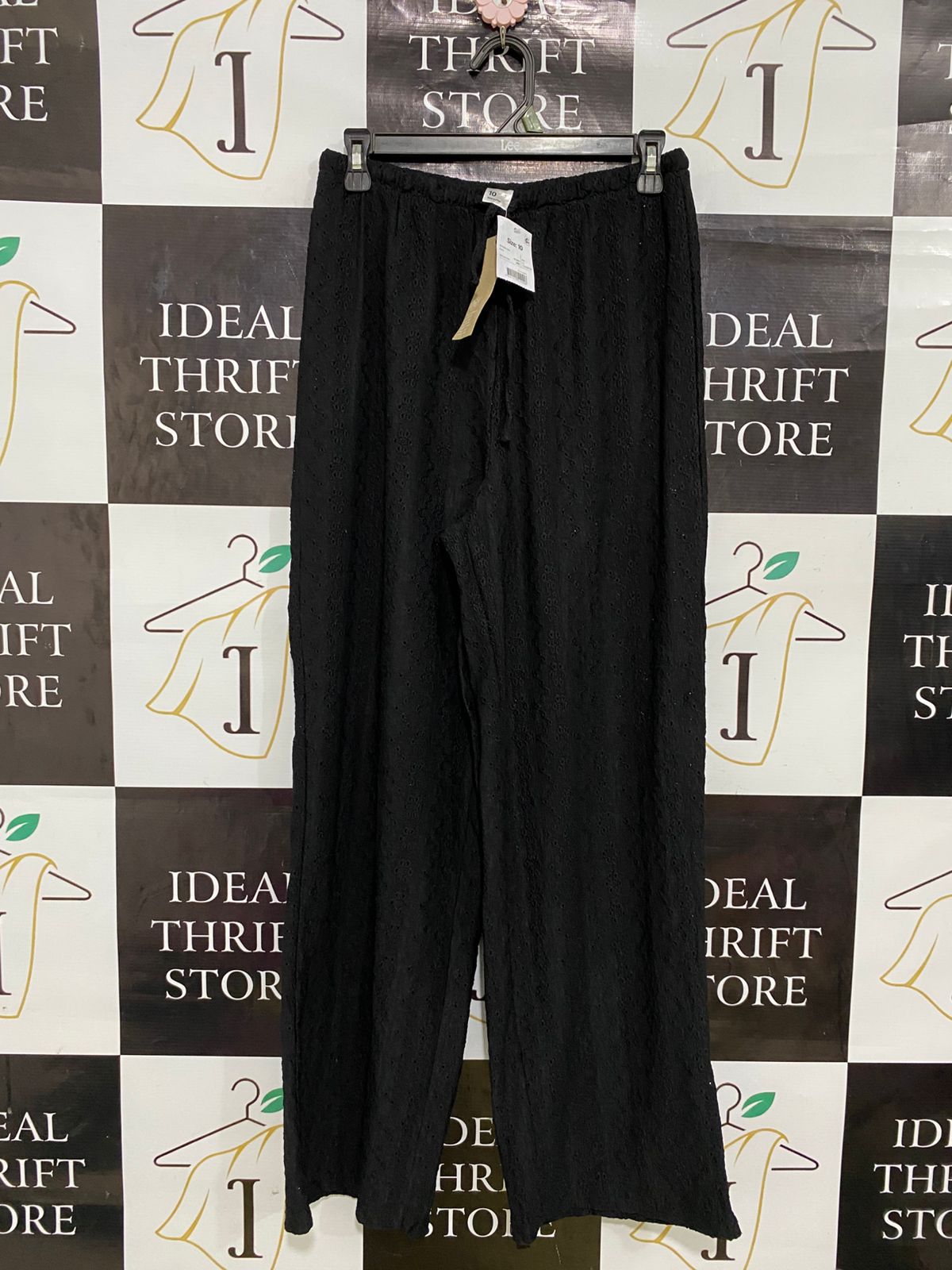 ANKO |M| WAIST 28| A32| BLACK EYELET EMBROIDERED WIDE-LEG LOUNGE PANTS