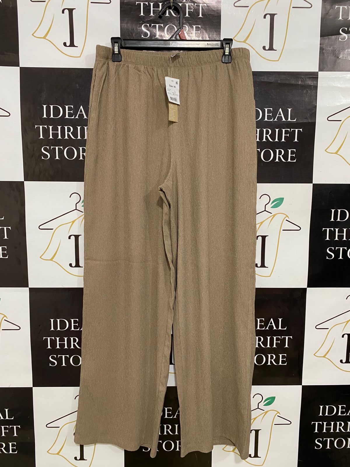 ANKO |L| WAIST 30| A32| BROWN CRINKLE TEXTURED WIDE-LEG LOUNGE PANTS