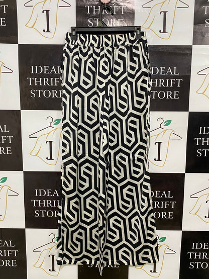FRIENDS LIKE THESE |XS| WAIST 24| A32| BLACK & WHITE GEOMETRIC PRINT WIDE-LEG TROUSERS