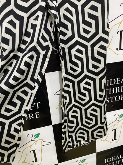 FRIENDS LIKE THESE |XS| WAIST 24| A32| BLACK & WHITE GEOMETRIC PRINT WIDE-LEG TROUSERS