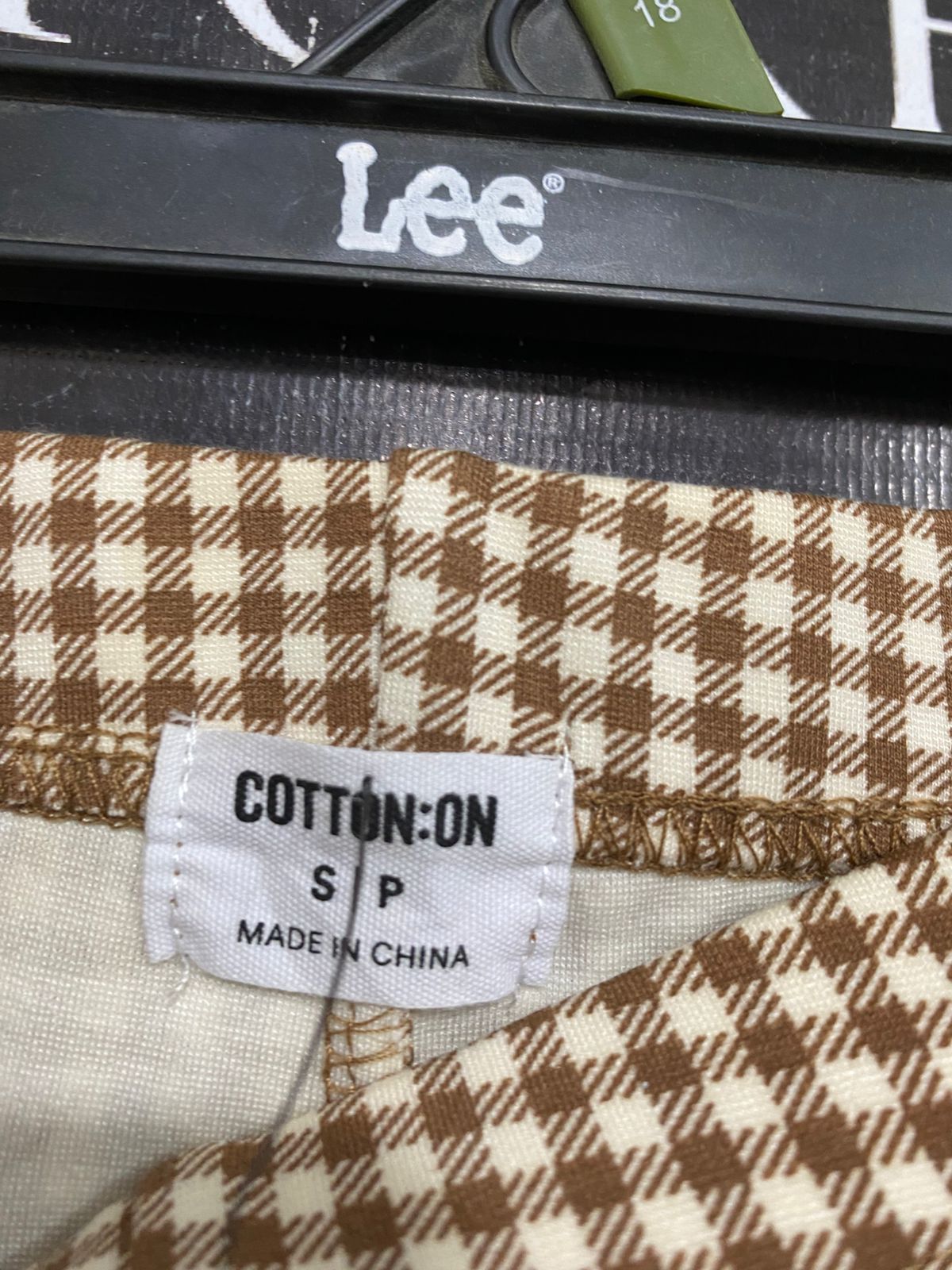 COTTON ON |S| WAIST 26| A32| BROWN & WHITE GINGHAM CHECK FLARE TROUSERS