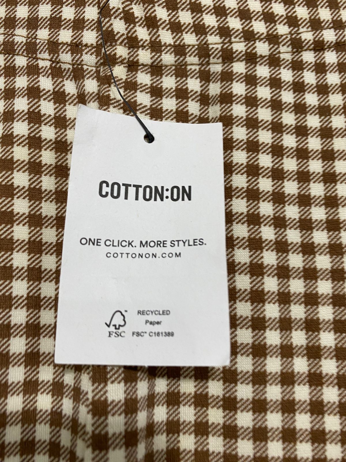 COTTON ON |S| WAIST 26| A32| BROWN & WHITE GINGHAM CHECK FLARE TROUSERS