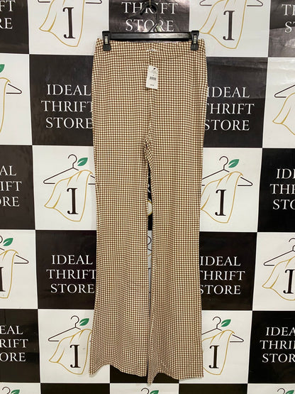 COTTON ON |S| WAIST 26| A32| BROWN & WHITE GINGHAM CHECK FLARE TROUSERS