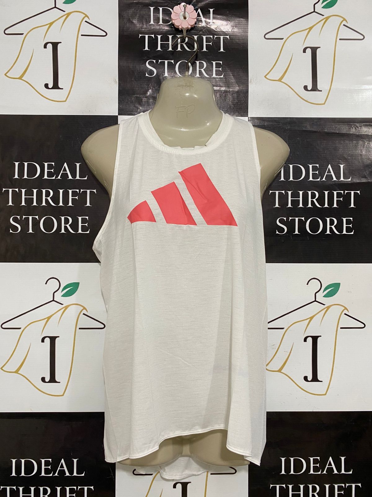 ADIDAS |S| BUST 16| A31| WHITE & PINK LOGO ATHLETIC TANK TOP
