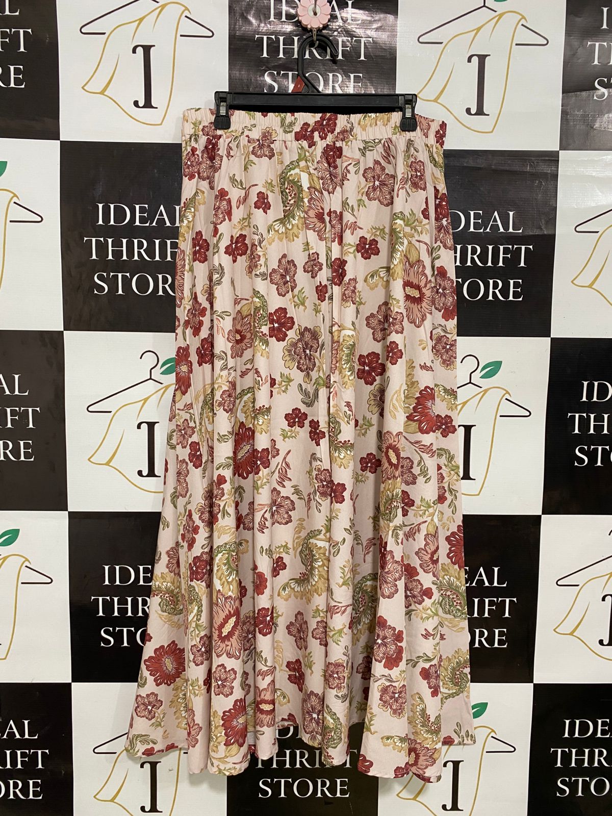 |L| WAIST 32| A31| BLUSH PINK VINTAGE FLORAL PRINT WIDE-LEG TROUSERS