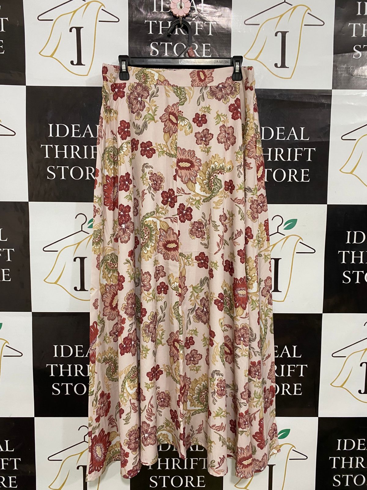 |L| WAIST 32| A31| BLUSH PINK VINTAGE FLORAL PRINT WIDE-LEG TROUSERS