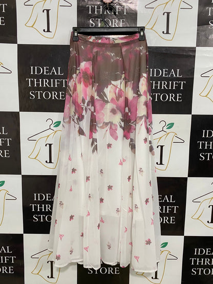 VALLEY GIRL |S| WAIST 24| A31| WHITE & PINK FLORAL OMBRE MAXI SKIRT