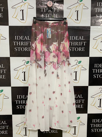 VALLEY GIRL |S| WAIST 24| A31| WHITE & PINK FLORAL OMBRE MAXI SKIRT