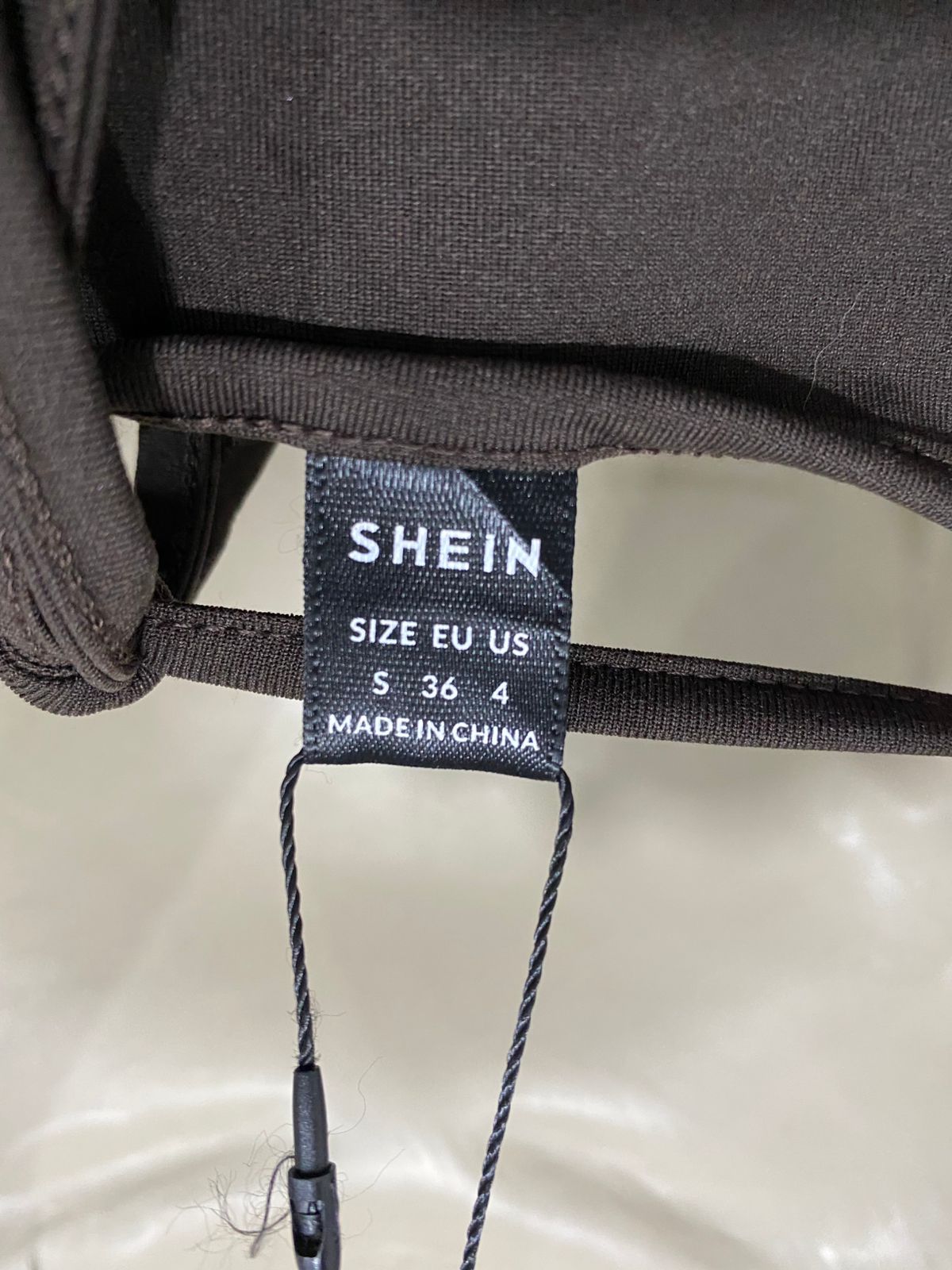 SHEIN |S| BUST 15| A31| BROWN LACE-DETAIL COWL-NECK CROP TOP