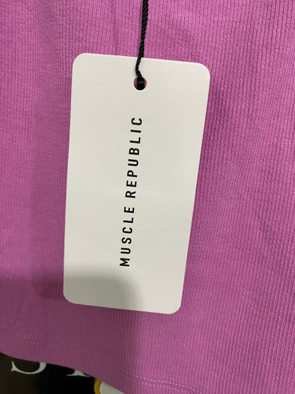 MUSCLE REPUBLIC |S| BUST 13| A31| PINK RIBBED RACERBACK TANK TOP
