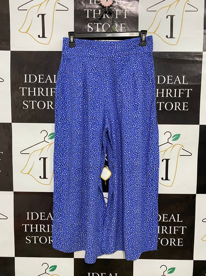 M&S |M| WAIST 28| A31| BLUE & WHITE POLKA DOT WIDE-LEG CULOTTES