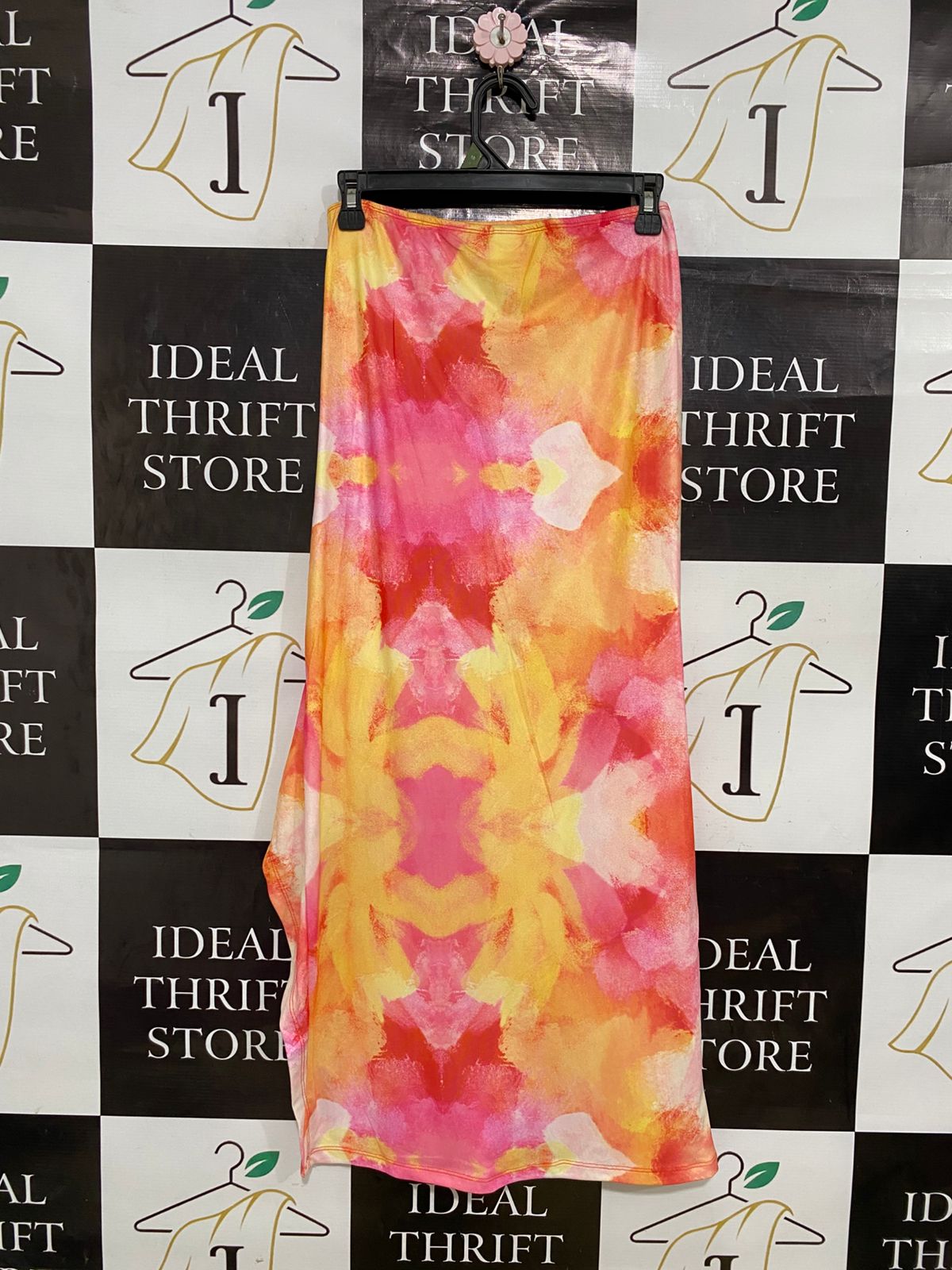 SHEIN |M| WAIST 26| A31| SUNSET TIE-DYE WATERCOLOR RUFFLED SLIT MIDI SKIRT