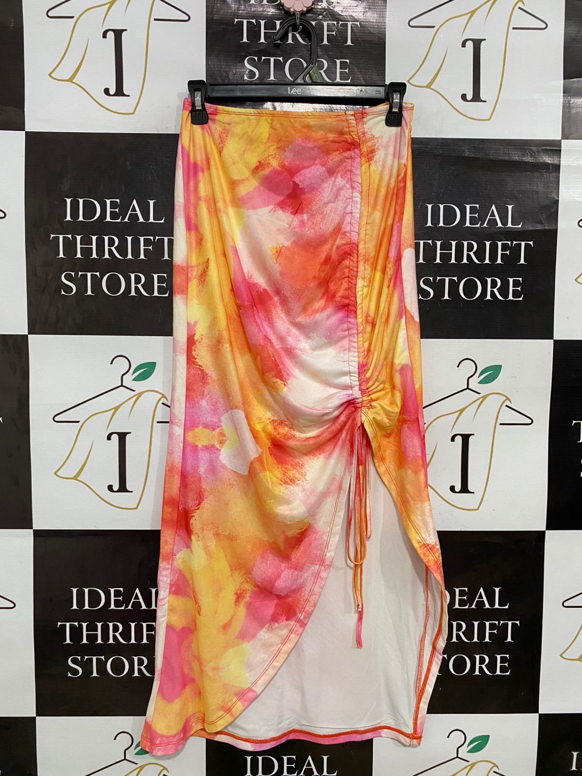 SHEIN |M| WAIST 26| A31| SUNSET TIE-DYE WATERCOLOR RUFFLED SLIT MIDI SKIRT