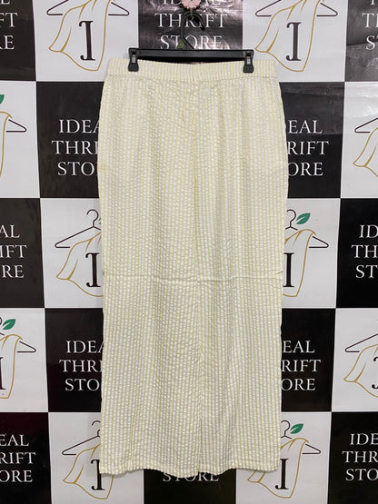 ANKO |XL| WAIST 32| A31| YELLOW & WHITE STRIPED SEERSUCKER WIDE-LEG TROUSERS