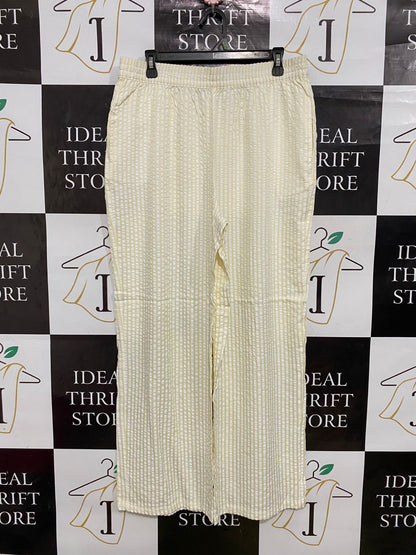 ANKO |XL| WAIST 32| A31| YELLOW & WHITE STRIPED SEERSUCKER WIDE-LEG TROUSERS