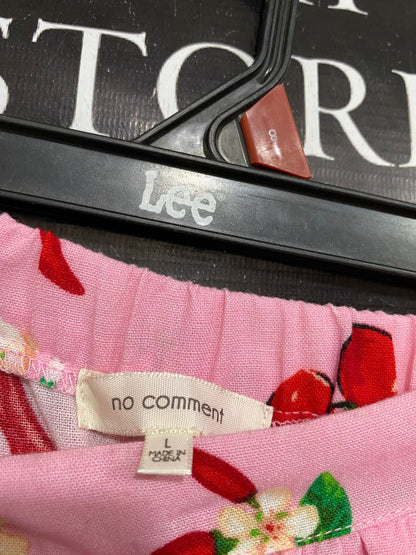 NO COMMENT |L| WAIST 28| A31| PINK CHERRY & CHILI PEPPER PRINT WIDE-LEG TROUSERS