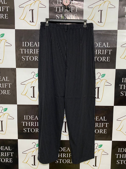 BEGINNING BOUTIQUE |XL| WAIST 32| A31| BLACK & WHITE PINSTRIPE TAILORED WIDE-LEG TROUSERS