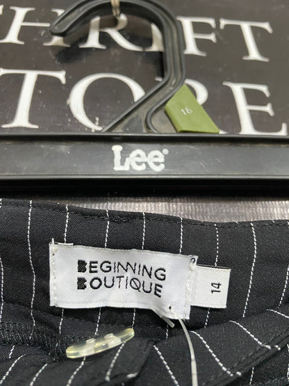 BEGINNING BOUTIQUE |XL| WAIST 32| A31| BLACK & WHITE PINSTRIPE TAILORED WIDE-LEG TROUSERS