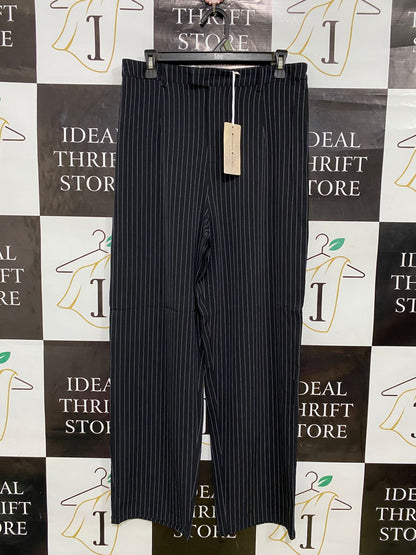 BEGINNING BOUTIQUE |XL| WAIST 32| A31| BLACK & WHITE PINSTRIPE TAILORED WIDE-LEG TROUSERS