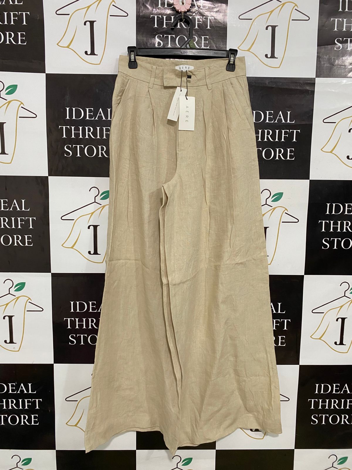 AERE |M| WAIST 27| A31| BEIGE LINEN-BLEND TAILORED WIDE-LEG TROUSERS