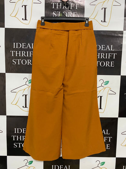|L| WAIST 28| A31| MUSTARD YELLOW TIE-BELT WIDE-LEG CULOTTES