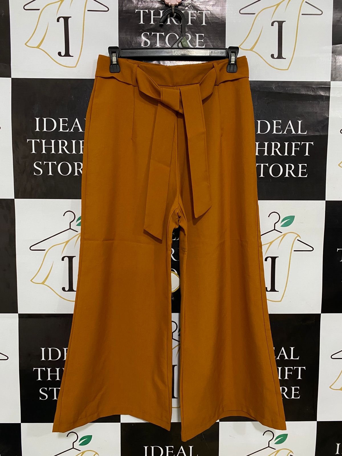 |L| WAIST 28| A31| MUSTARD YELLOW TIE-BELT WIDE-LEG CULOTTES