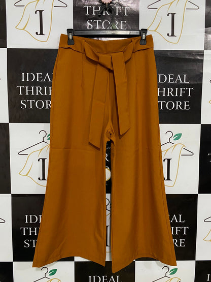 |L| WAIST 28| A31| MUSTARD YELLOW TIE-BELT WIDE-LEG CULOTTES