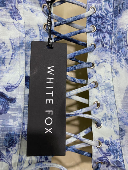 WHITE FOX |XS| BUST 14| A31| BLUE & WHITE TOILE FLORAL STRAPLESS CORSET TOP