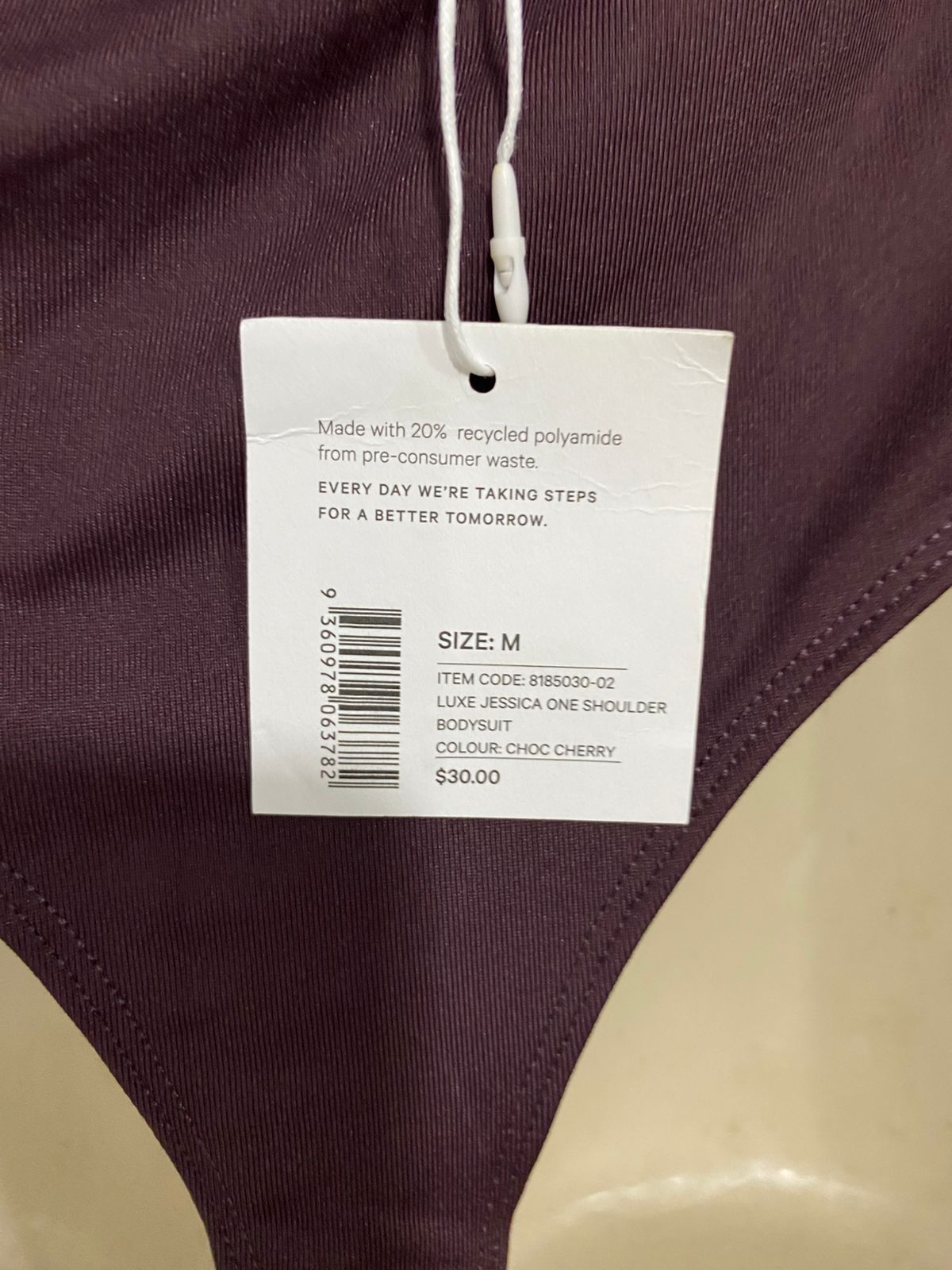 SUPRE |M| BUST 16| A31| MAUVE ONE-SHOULDER GOLD-ACCENT BODYSUIT