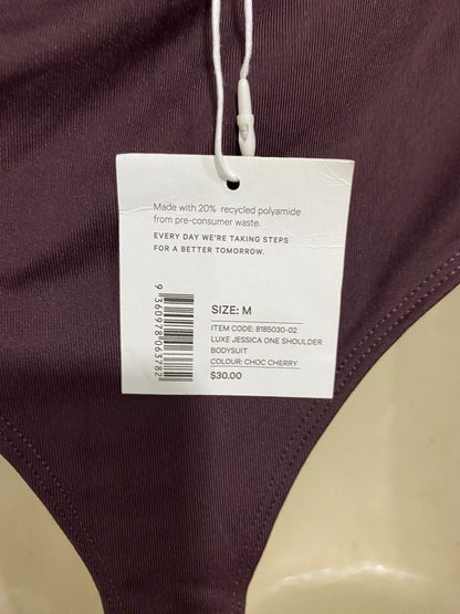 SUPRE |M| BUST 16| A31| MAUVE ONE-SHOULDER GOLD-ACCENT BODYSUIT