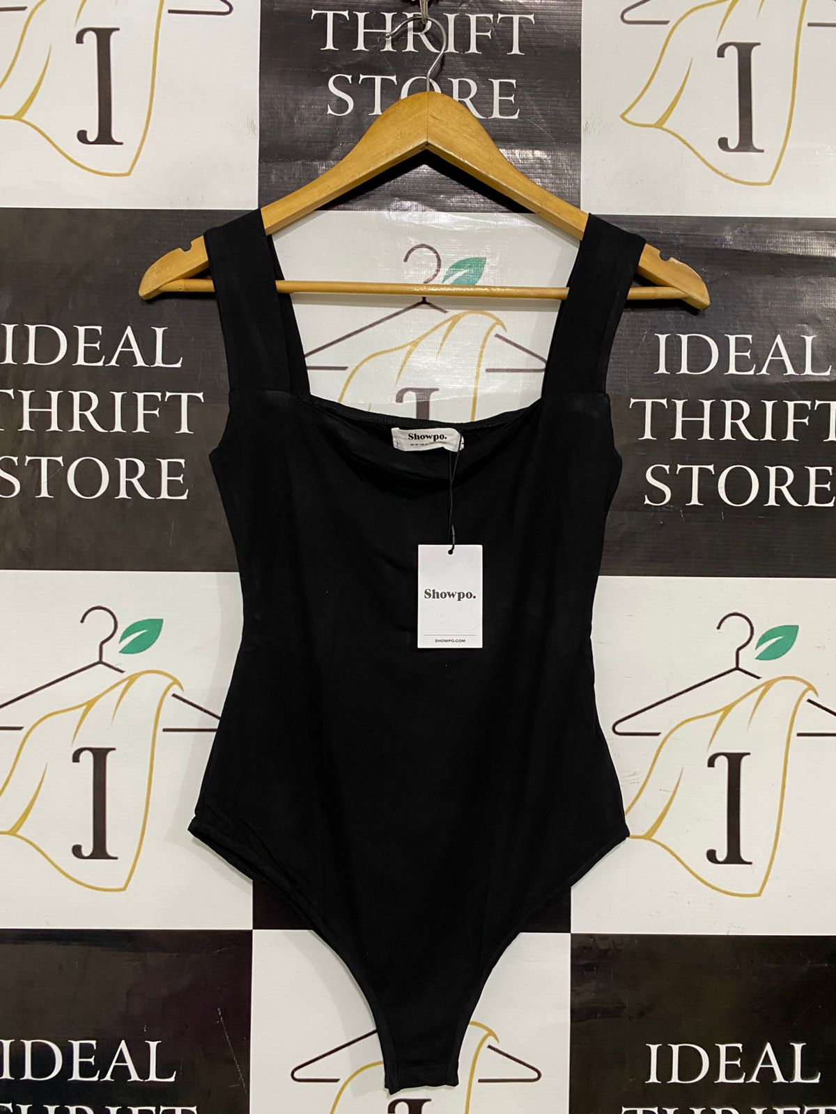 SHOW PO |S| BUST 13| A31| BLACK SQUARE NECK THONG BODYSUIT