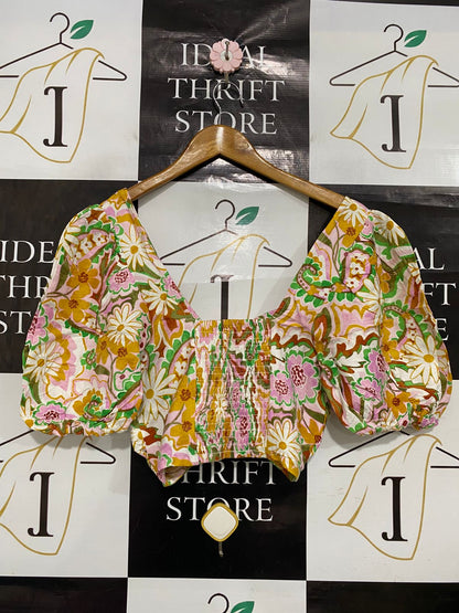 LILY LOVES |S| BUST 13| A31| MULTICOLOR FLORAL & PAISLEY CROPPED BLOUSE