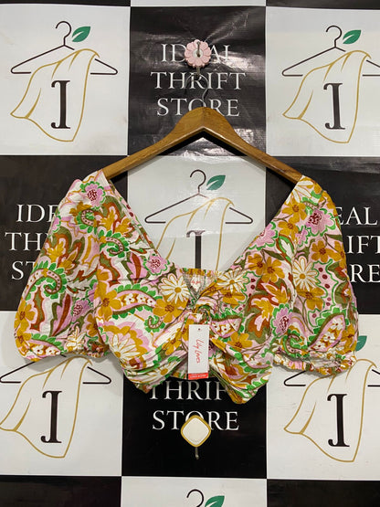 LILY LOVES |S| BUST 13| A31| MULTICOLOR FLORAL & PAISLEY CROPPED BLOUSE