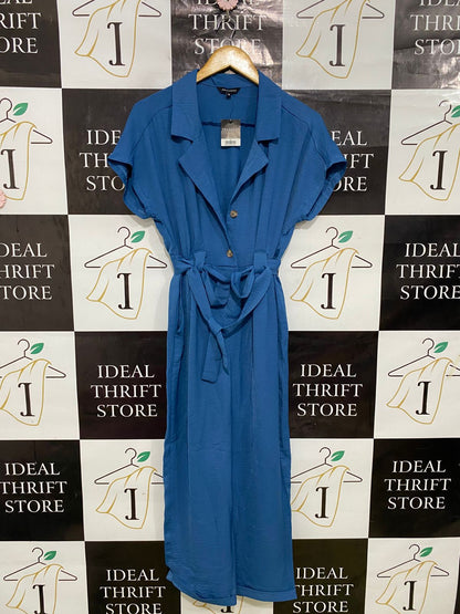 PEACOCKS |M| BUST FREE| A31| BLUE LAPEL COLLAR TIE-BELT JUMPSUIT