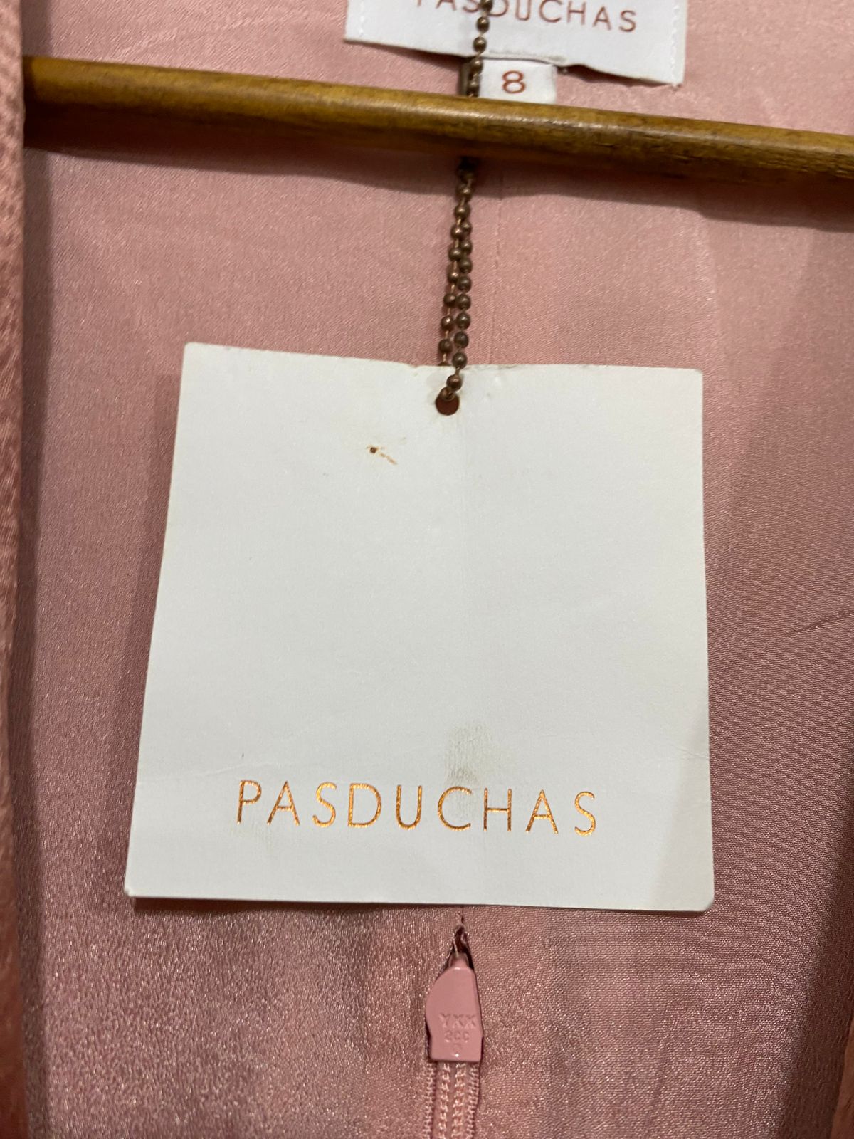 PASDUCHAS |S| BUST 16| A31| ROSE GOLD SATIN TIE-FRONT HIGH-LOW MIDI DRESS