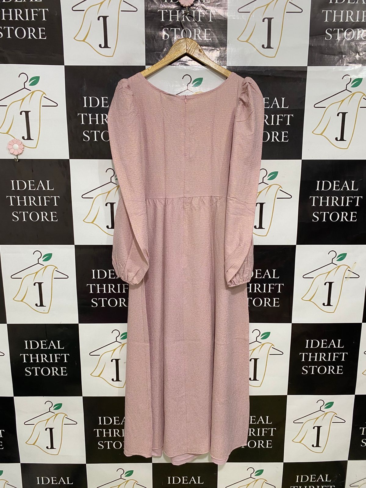 SHEIN |M| BUST 18| A31| DUSTY PINK SQUARE NECK BUTTON-FRONT LONG-SLEEVE MIDI DRESS