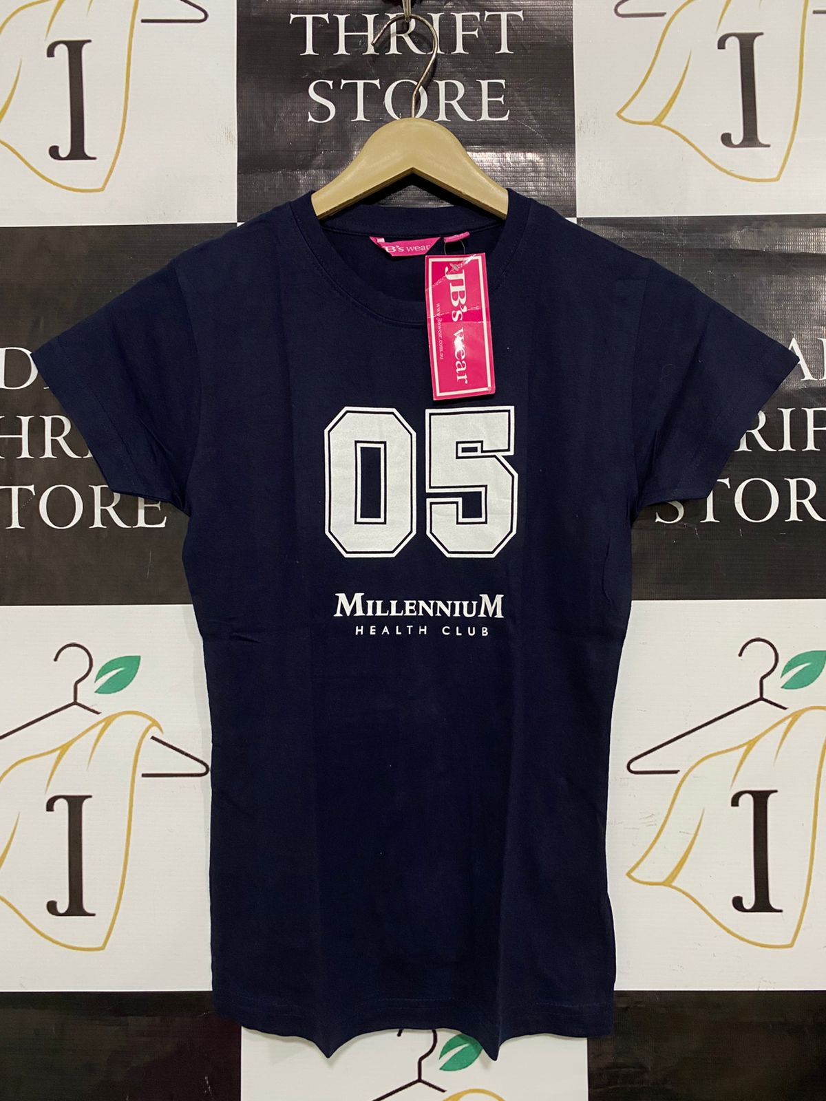 JBS WEAR |S| BUST 15| A31| NAVY BLUE "05 MILLENNIUM HEALTH CLUB" GRAPHIC T-SHIRT