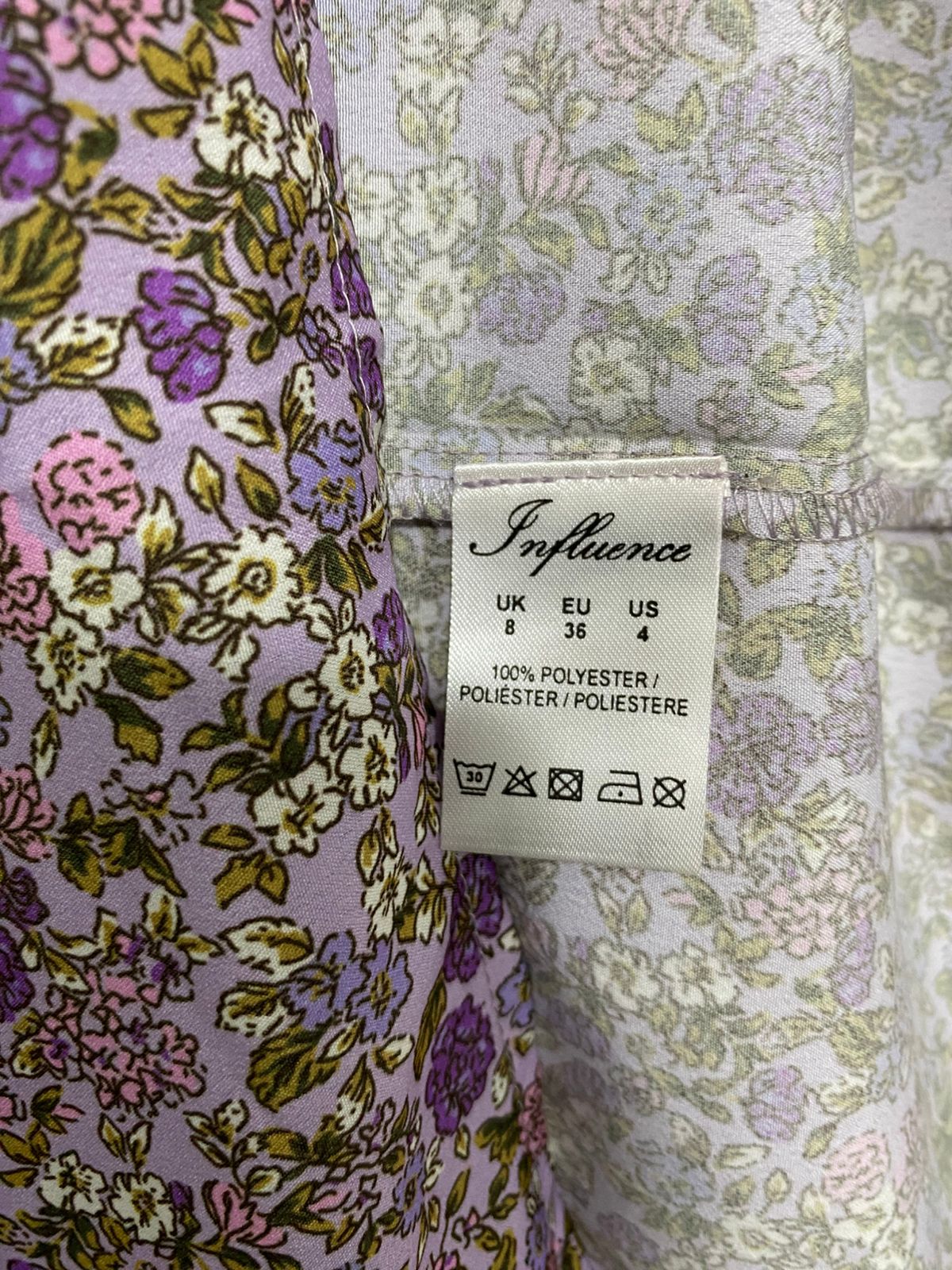 INFLUENCE |S| BUST 15| A31| PURPLE FLORAL SQUARE NECK PUFF SLEEVE TIERED MIDI DRESS