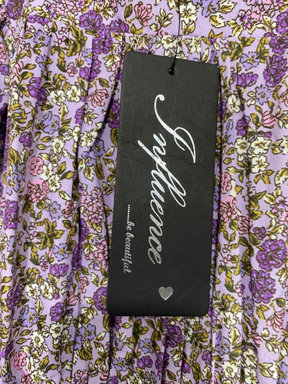 INFLUENCE |S| BUST 15| A31| PURPLE FLORAL SQUARE NECK PUFF SLEEVE TIERED MIDI DRESS