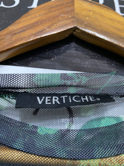 VERTICHE |S| BUST 15| A31| BLACK & GREEN FLORAL MESH LONG-SLEEVE TOP