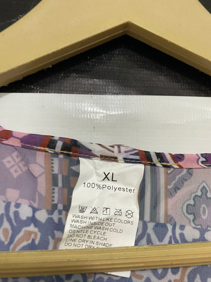 |XL| BUST FREE| A31| MAUVE & PURPLE PATCHWORK PRINT OPEN-FRONT KIMONO CARDIGAN