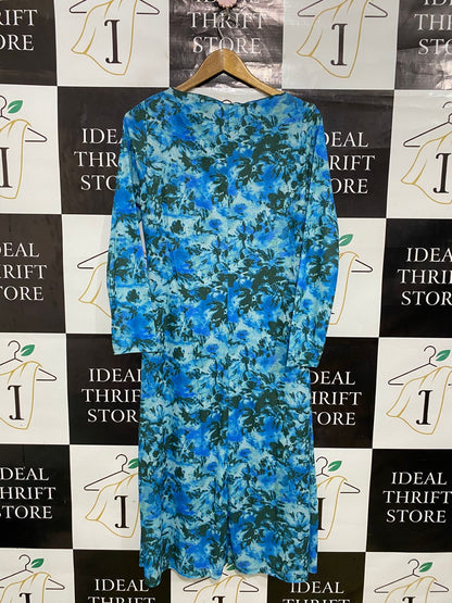 M&S |M| BUST 18| A31| BLUE & GREEN FLORAL LONG-SLEEVE MIDI DRESS