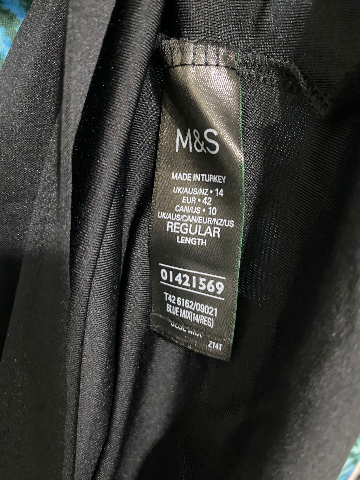 M&S |M| BUST 18| A31| BLUE & GREEN FLORAL LONG-SLEEVE MIDI DRESS