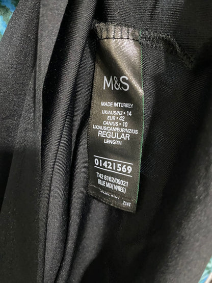 M&S |M| BUST 18| A31| BLUE & GREEN FLORAL LONG-SLEEVE MIDI DRESS