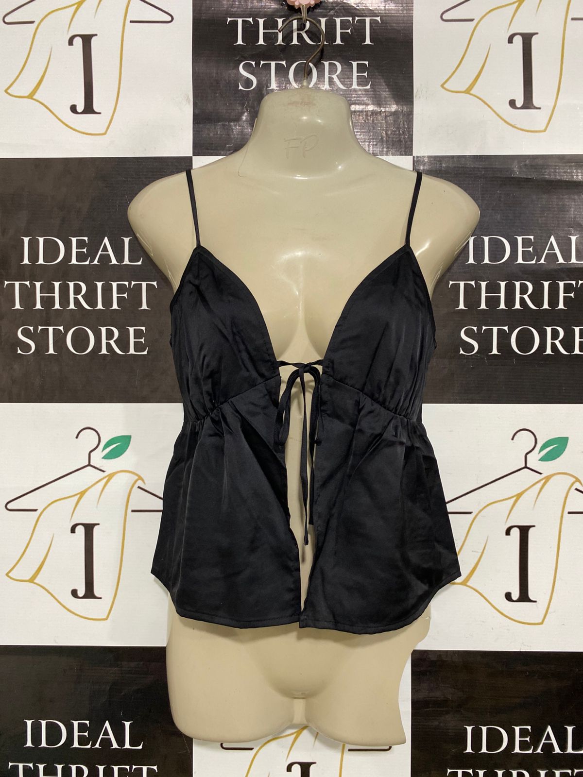 ANKO |S| BUST 15| A31| BLACK SATIN TIE-FRONT CAMI TOP