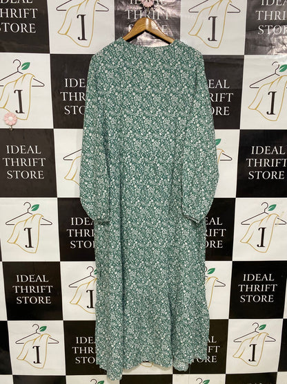 KAILISHI |XL| BUST 25| A31| GREEN & WHITE FLORAL V-NECK BUTTON-FRONT TIERED MIDI DRESS