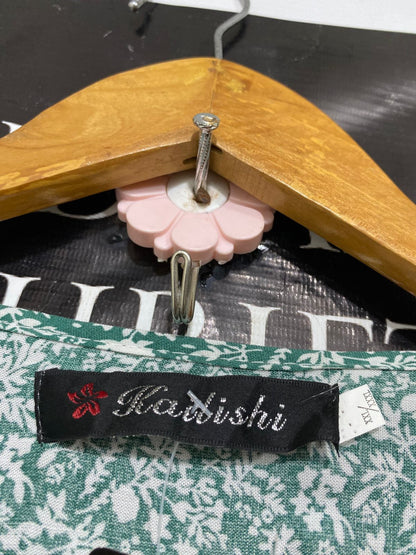 KAILISHI |XL| BUST 25| A31| GREEN & WHITE FLORAL V-NECK BUTTON-FRONT TIERED MIDI DRESS