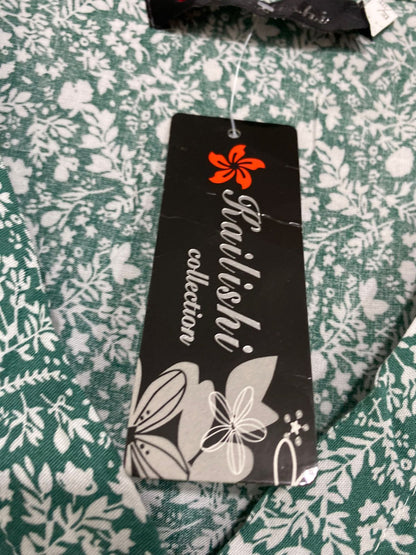 KAILISHI |XL| BUST 25| A31| GREEN & WHITE FLORAL V-NECK BUTTON-FRONT TIERED MIDI DRESS